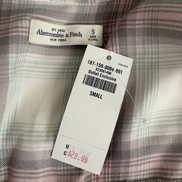 Abercrombie & Fitch Women's Button Up Shirt Dress Gray Pink Plaid Size Small NWT - Picture 4 of 7